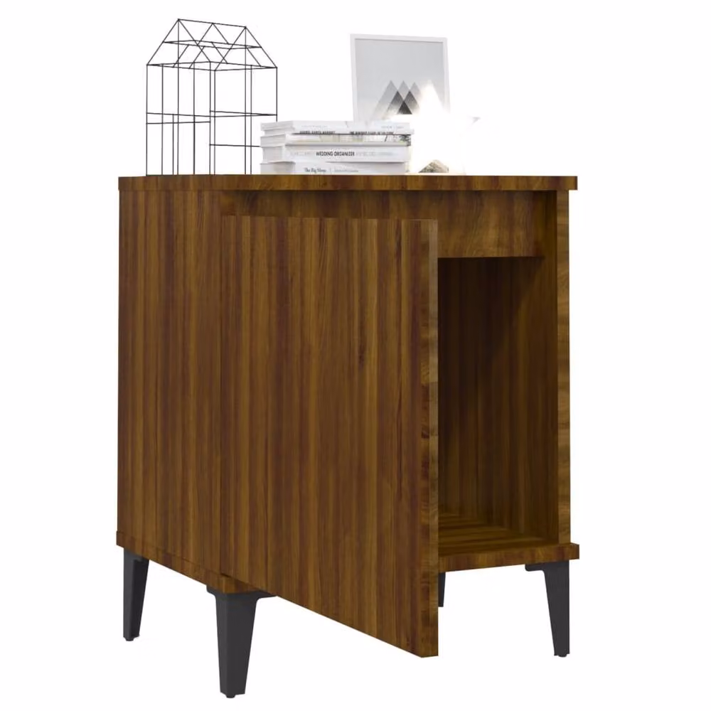 Berkfield Home Sturdy Bed Cabinet in Brown Oak with Metal Legs, W: 40 cm, D: 30 cm, H: 50 cm – 3