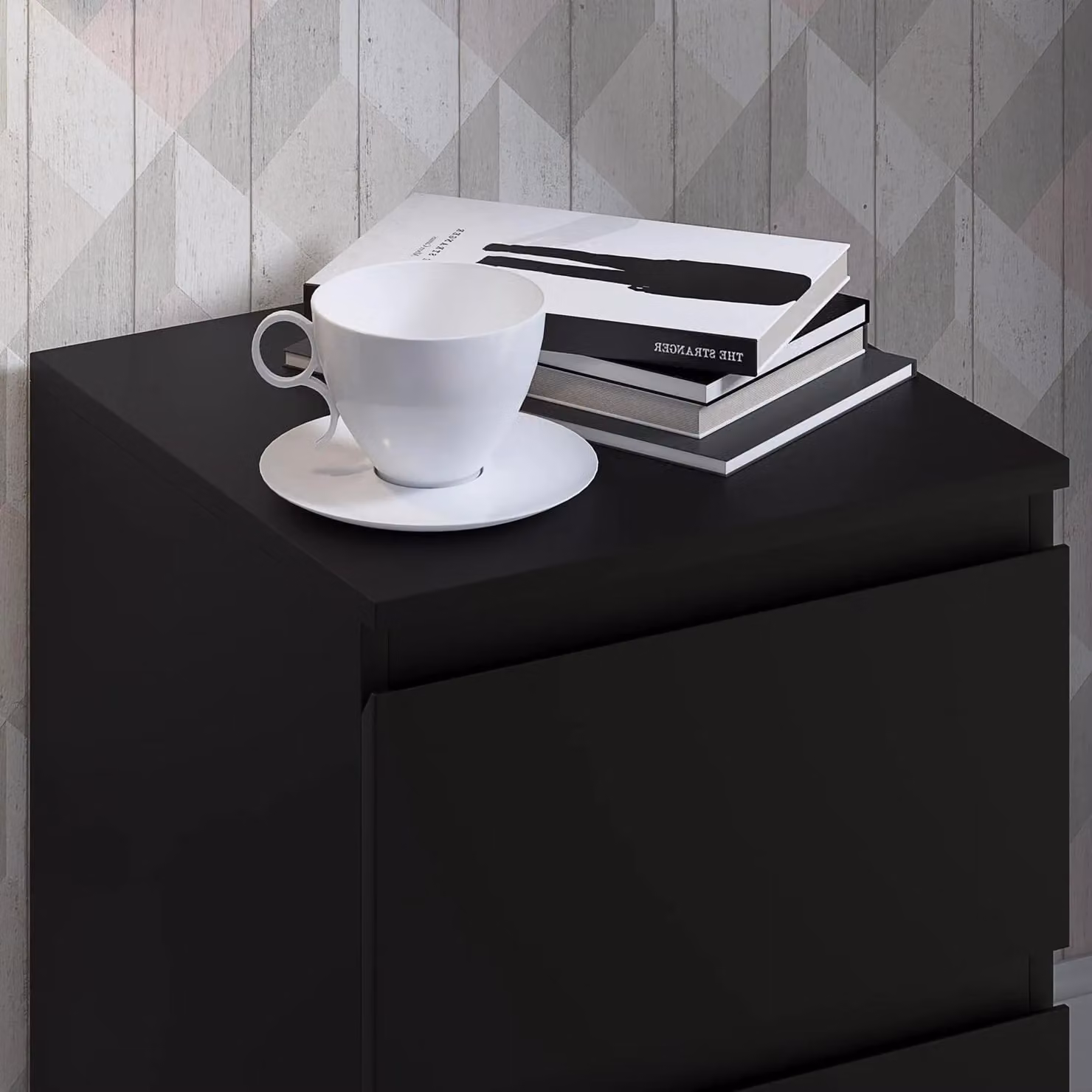 FWStyle Stora Black 2 Drawer Bedside Chest Nightstand – 2