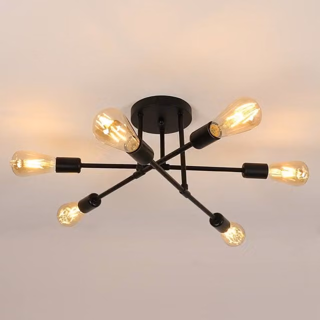 Pheashine 6-Light Modern Sputnik Ceiling Light in Black, Width: 52 cm
