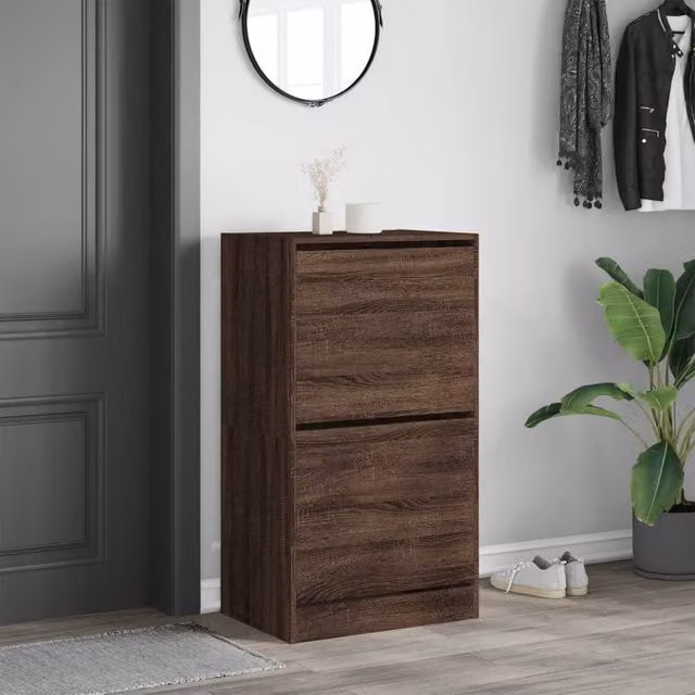 Berkfield Home Modern Shoe Cabinet in Brown Oak with 2 Tilting Compartments, W: 60 cm, D: 42 cm, H: 108 cm – 1