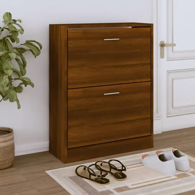 Berkfield Home Modern Shoe Cabinet in Brown Oak, W/D/H: 63 x 24 x 81 cm