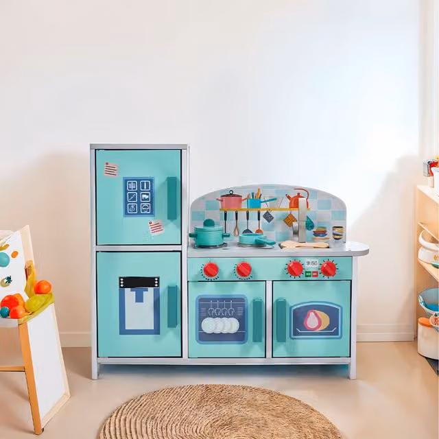 Livingandhome Kitchen and Cooking Playset for Kids in White and Green