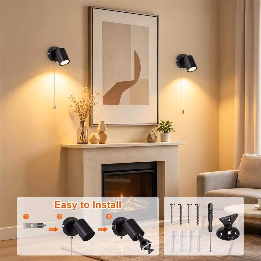 Nordara Adjustable Modern Black Metal Wall Sconce with GU10 Bulb Replacement for Indoor Lighting – 3