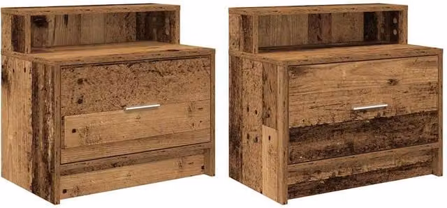 Berkfield Home Set of 2 Bedside Cabinets with Drawer in Old Wood Brown, W/D/H: 51 x 31 x 47 cm – 1