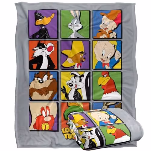 Warner Bros. Looney Tunes Square Portraits Super Soft Fleece Throw Blanket, Multicolour, W: 127.0 cm, H: 152.4 cm – 1