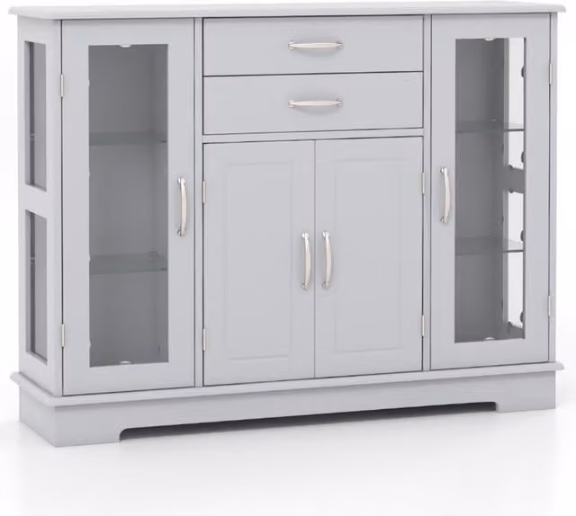 Costway Modern Buffet Sideboard with Adjustable Shelves in Grey