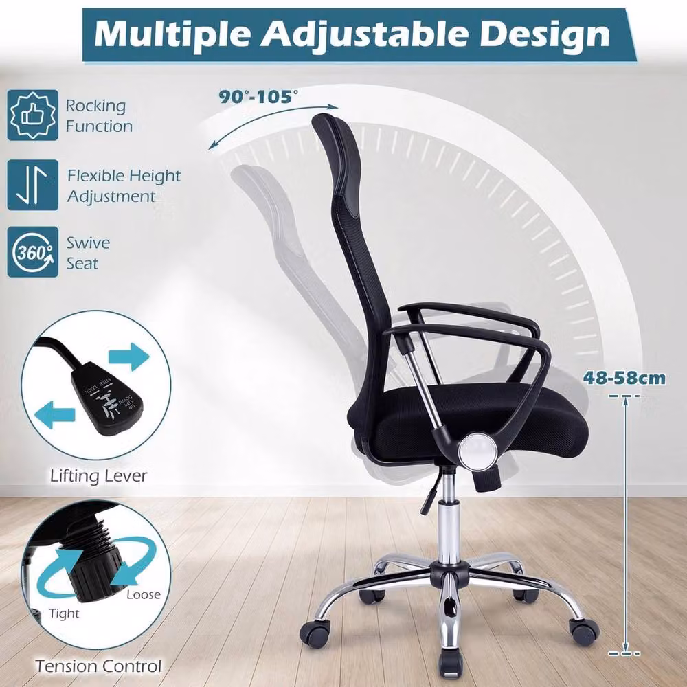 Kelvenix Black Fabric High Back Swivel Task Chair for Home Office – 5