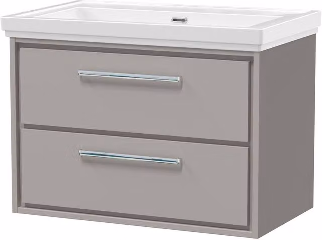 Balterley Modern Wall Hung 2-Drawer Bathroom Vanity with Fireclay Basin, Grey, W/D/H: 80.0 x 47.1 x 60.6 cm – 1
