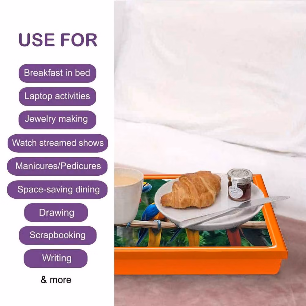 PAWNORA Parrots Cushioned Lap Tray with Bean Bag Base in Orange, W: 44.0 cm, D: 33.0 cm, H: 6.0 cm – 3