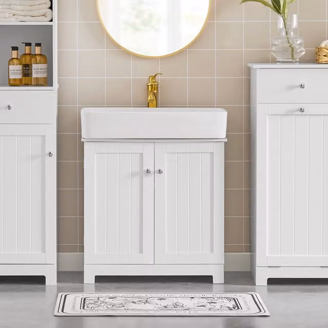 SoBuy White Under Sink Bathroom Storage Cabinet with 2 Hinged Doors and Internal Shelves