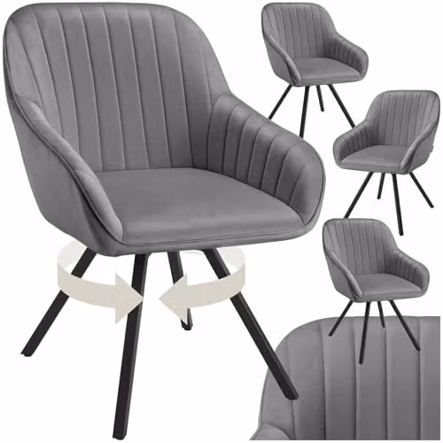 tectake Set of 4 Grey Velvet Dining Chairs with Slim Steel Legs and 360 Degree Swivel H x W x D: 82 x 58 x 58 cm – 1