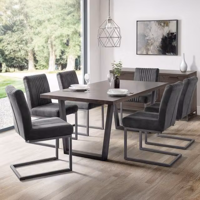 Julian Bowen Brooklyn Set of 2 Upholstered Grey Dining Chairs with Cantilever Metal Base