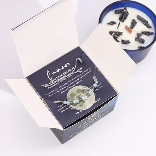 Serenityy Cancer Zodiac Crystal Candle with Gemstone Bracelet in Blue – 2