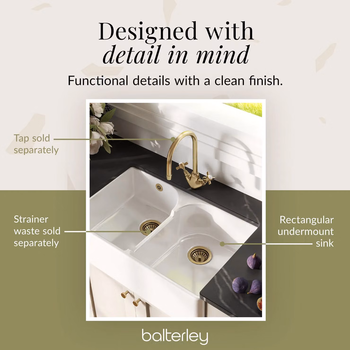 Balterley White Ceramic 2 Bowl Stepped Weir Butler Undermount Kitchen Sink with Overflow and No Tap Hole – 4