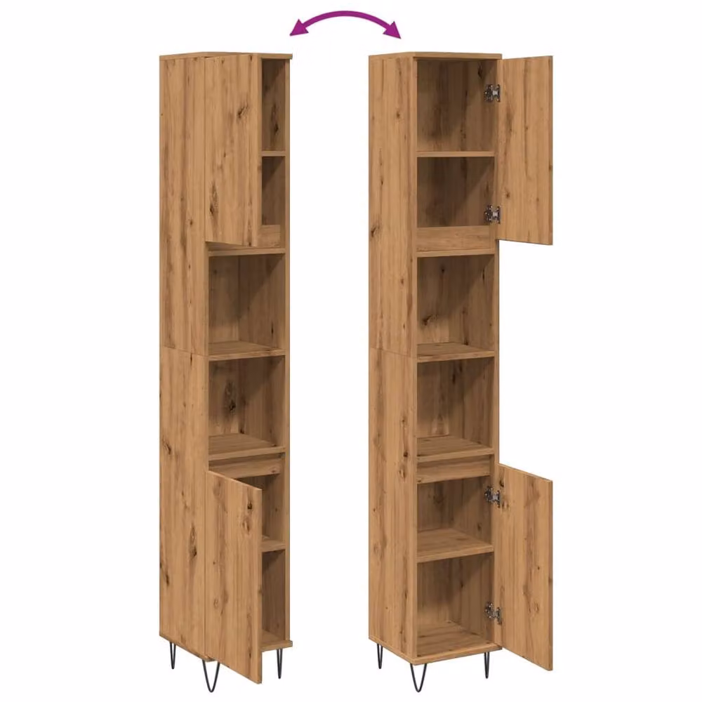 Berkfield Home Classic Artisan Oak Bathroom Cabinet in Brown, W/D/H: 30 x 30 x 190 cm – 3