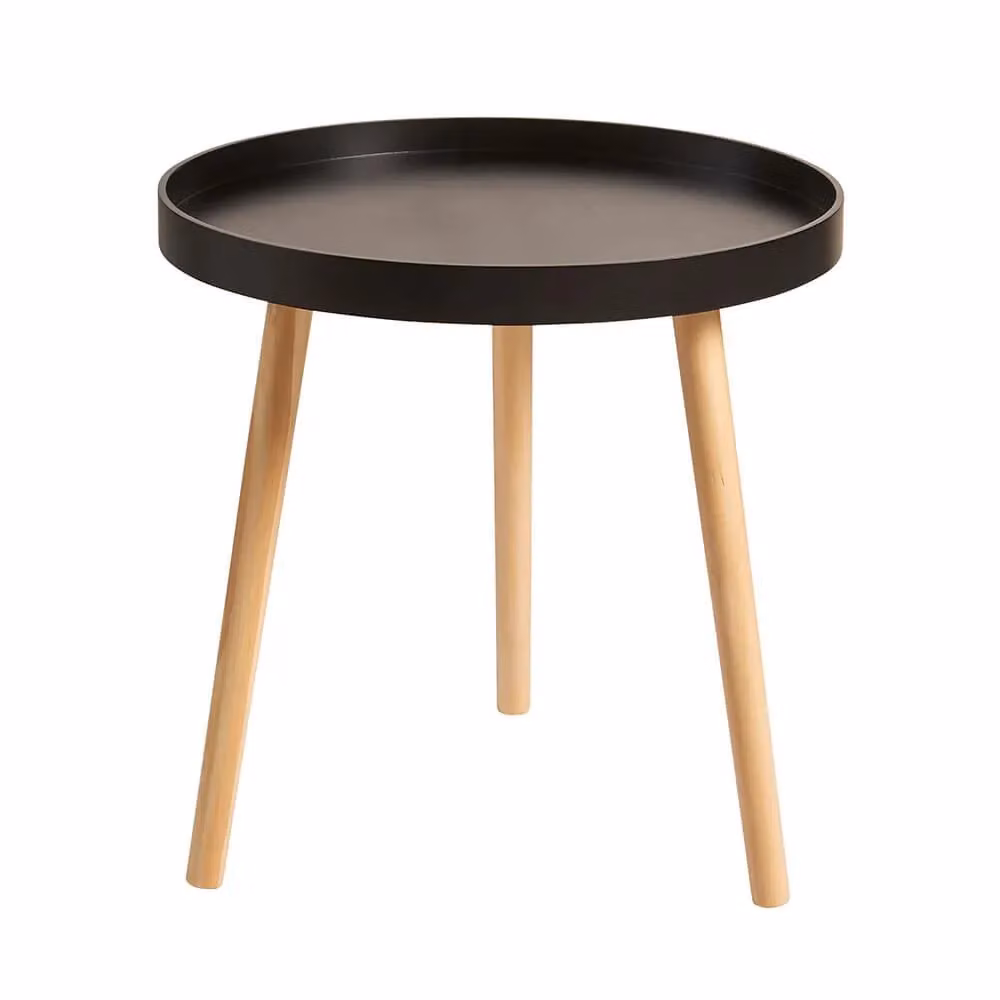 Home Source Round Coffee Accent Side Lamp Drinks Table in Black with Solid Pine Legs – 3