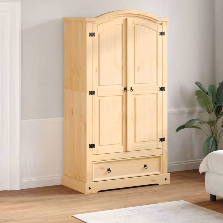Berkfield Home Corona Wardrobe in Brown Solid Pine, W/D/H: 102 x 52 x 186 cm