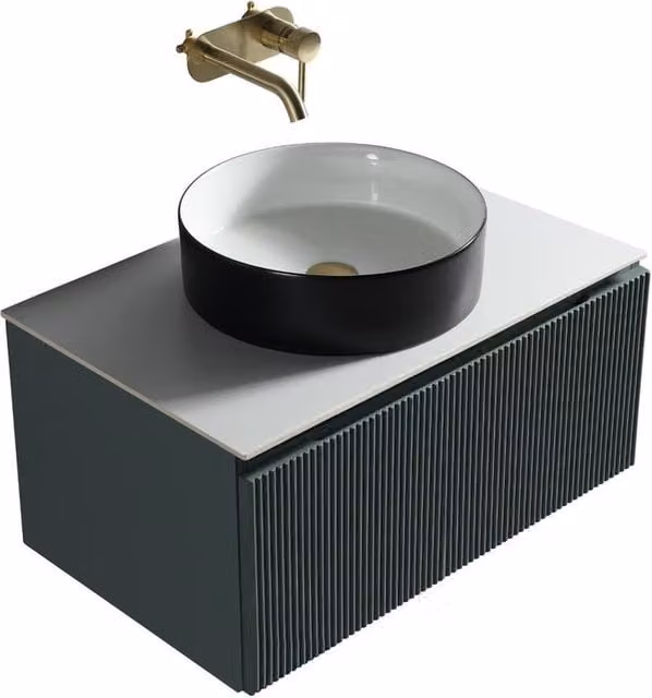 Bathroom Kingdom Flauto Smoked Sage Wall Hung Basin Vanity in Dark Green, W: 60 cm