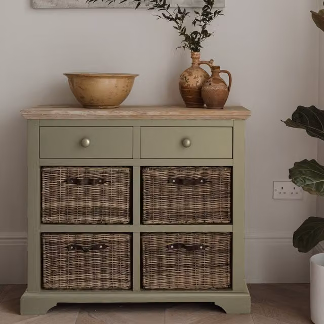 Florence Sideboard with Storage Baskets and Drawers in Sage Green