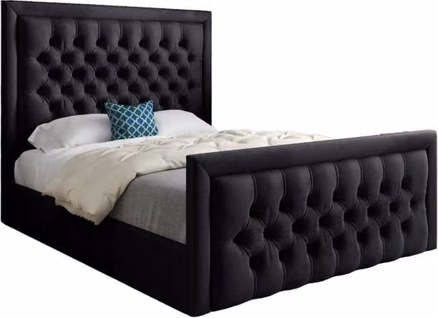 Casani Modern Upholstered Velvet Bed Frame in Black, W/D/H: 200 x 137 x 189 cm
