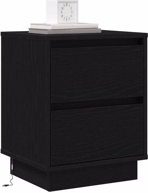 Berkfield Home Modern Bedside Cabinets with Integrated LED Lights, Black, Set of 2, W: 39 cm, D: 34.5 cm, H: 50 cm – 1