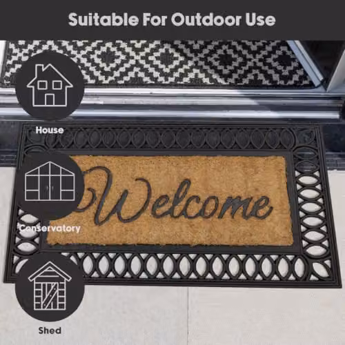 JVL Orana Embossed Coir Doormat with Non-Slip Rubber Edge, Brown/Beige, W: 40 cm, D: 70 cm – 6