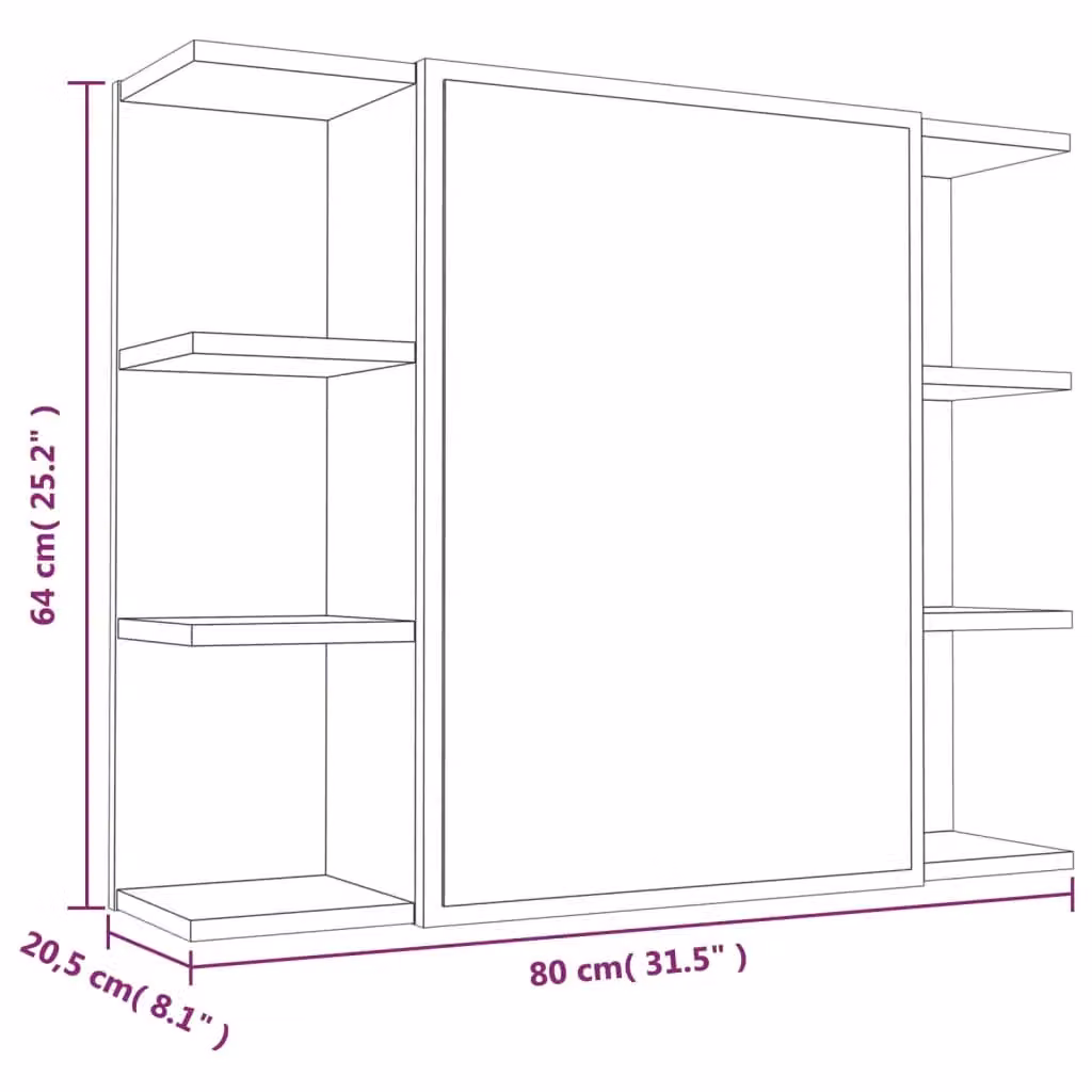 Berkfield Home Grey Sonoma Bathroom Mirror Cabinet with Hinged Doors, W/D/H: 80 x 20.5 x 64 cm – 4