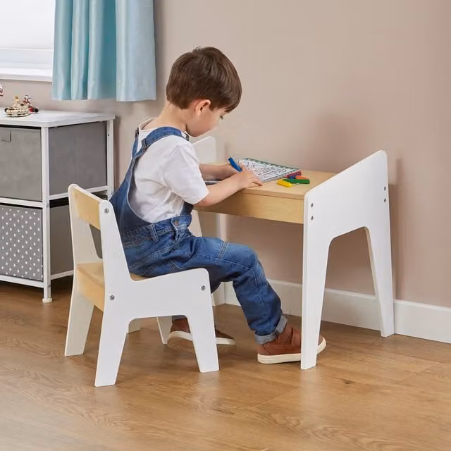 Liberty House Toys Kids White and Pine Play Table and Chair Set
