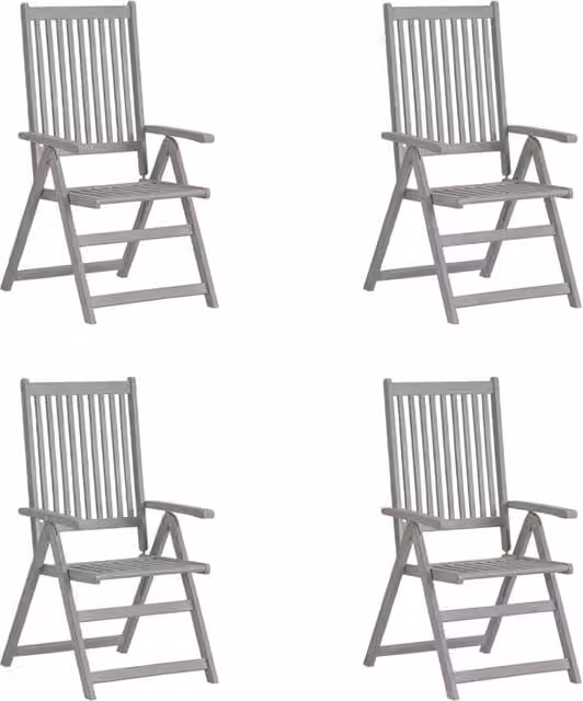 Berkfield Home Garden Set of 4 Reclining Chairs in Grey Solid Acacia Wood