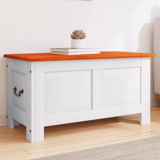 Berkfield Acacia Wood Storage Chest with Soft-Close Lid in Brown and White