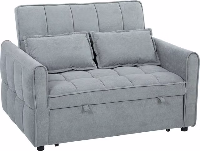 HOMCOM 2 Seater Grey Velvet Sofa Bed with Click-Clack Adjustable Backrest and 2 Pillows – 1
