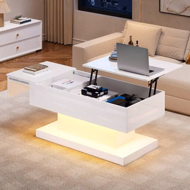 Merax Modern High Gloss White Extendable Lift-Top Coffee Table, W: 100 cm – 1