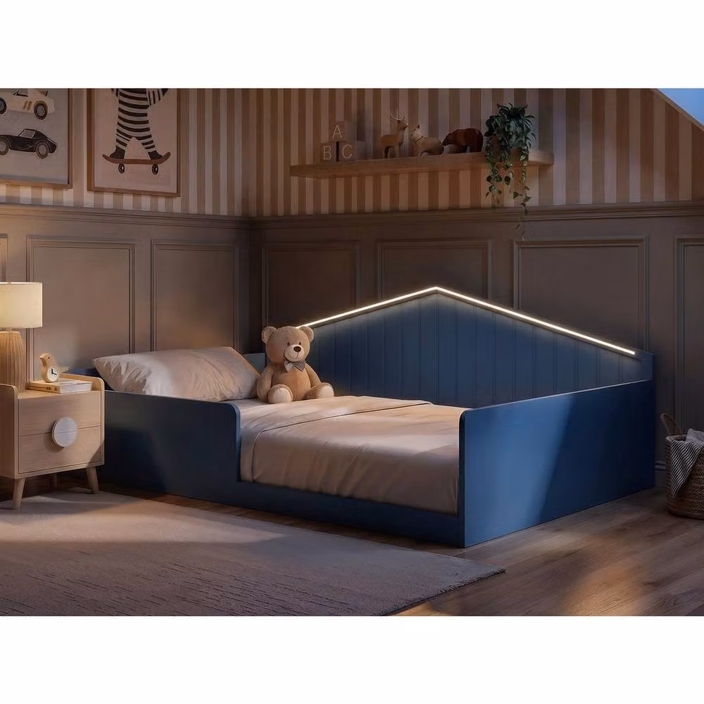 Flair Wilbur Small Double Montessori Bed with LED Lighting in Navy Blue – 2