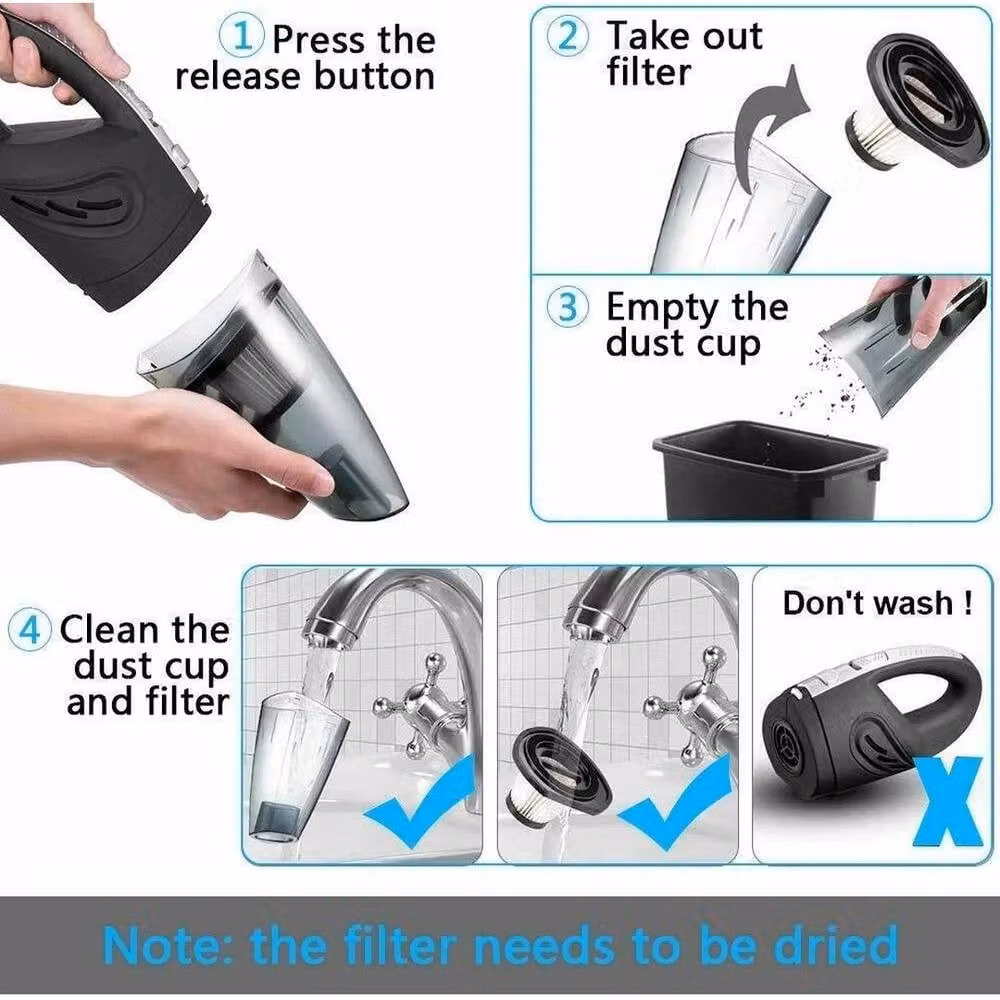 NESTLUNE Cordless Wet and Dry Handheld Car Vacuum Cleaner in Black, H 100 cm x W 15 cm – 3