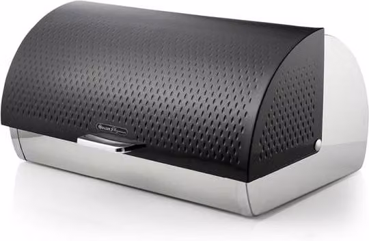 Swan Elegance Metal Bread Bin in Black with Roll Front and Ventilation