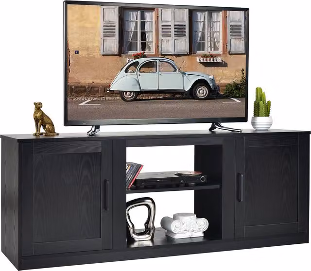 COSTWAY 58 inch Black Rustic TV Stand Entertainment Console Center