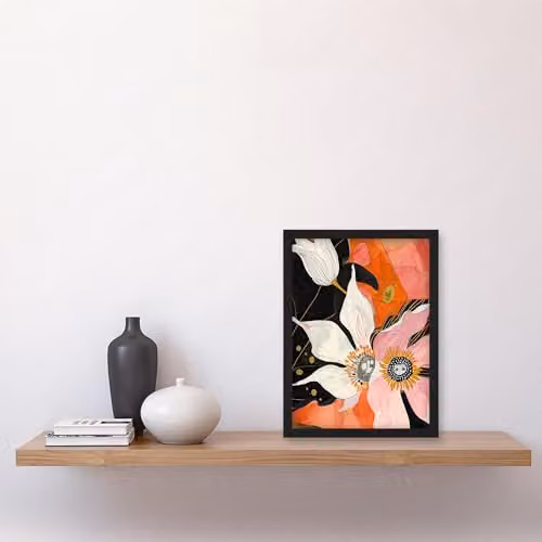 Artery8 Abstract Pink and Orange Floral Boho Framed Wall Art Print, W: 21.0 x H: 29.7 cm – 4