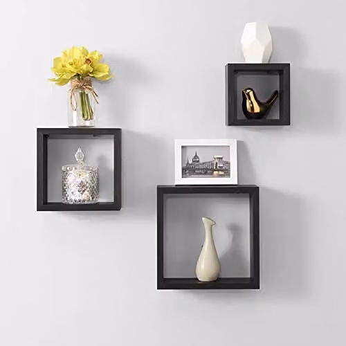 SPOT ON DEALZ Cali Set of 3 Wall Mounted Floating Cube Shelves in Black and White – 1