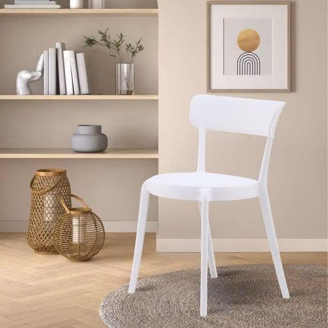 Fusion Living Modern Stackable Plastic Dining Chair in White Matt