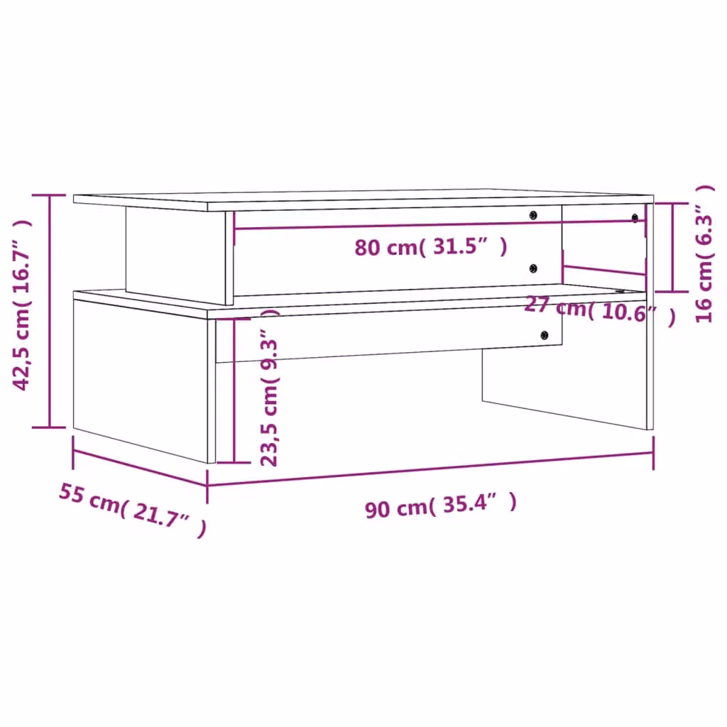 Berkfield Home Modern Rectangular Coffee Table in Smoked Oak Brown, W: 90 cm, D: 55 cm, H: 42.5 cm – 6