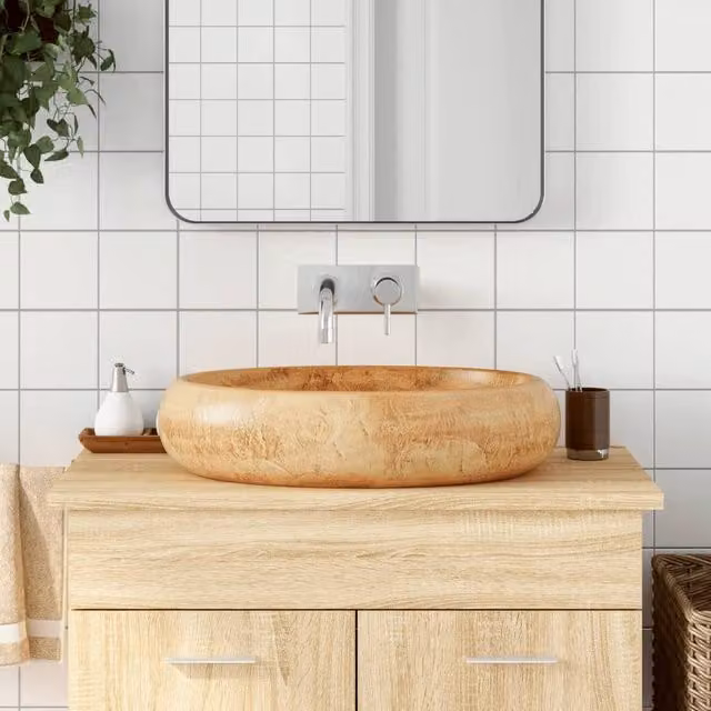 Berkfield Home Brown Oval Ceramic Countertop Basin W: 59 cm, D: 40 cm, H: 15 cm – 1