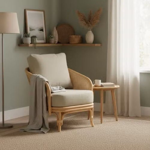 Desser Natural Rattan Royal Armchair with Sage Green and Beige Cushions – 2