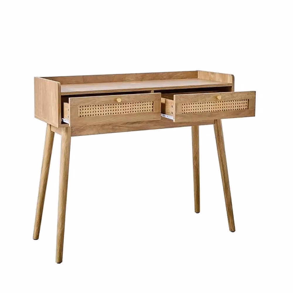CALICOSY PALMO 2-Drawer Console Table with Rattan Fronts in Light Brown – 3