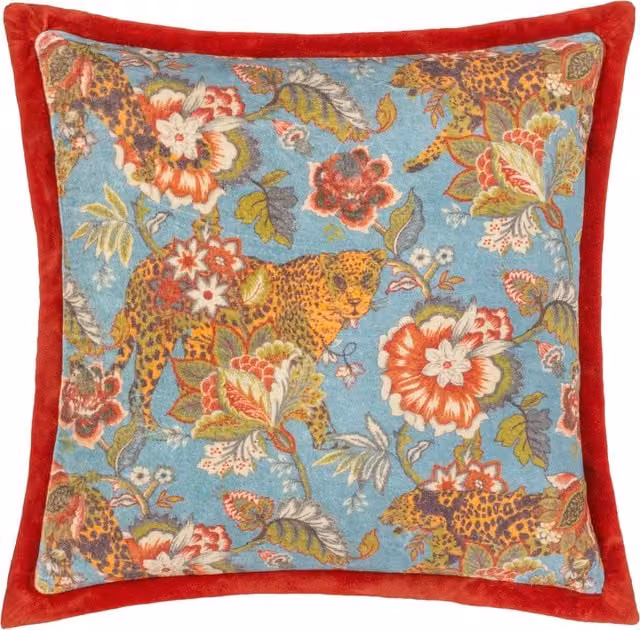 Make it a Home Jawai Printed Velvet Cushion in Turquoise Blue Floral Polyester