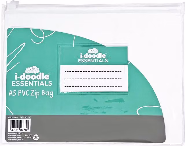 idoodle Transparent Turquoise A5 PVC Zip Bag