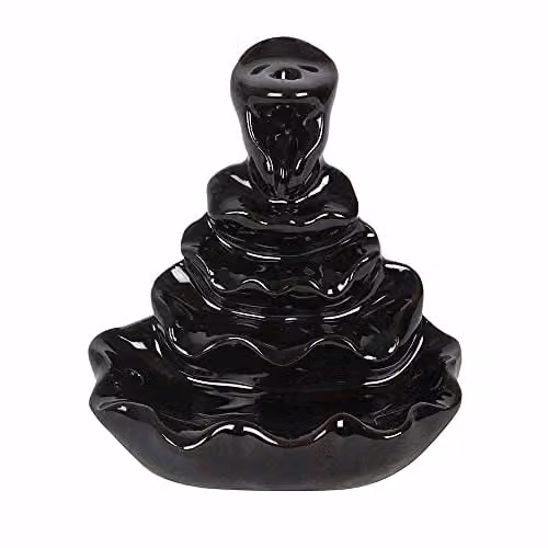 Something Different Black Ceramic 4-Tier Ripple Backflow Incense Burner H: 8.5 cm x W: 8.0 cm x D: 8.0 cm