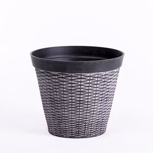 Garden Gear Rattan Style Grey Plastic Planter for Indoor and Outdoor Use, Diameter: 30 cm – 1