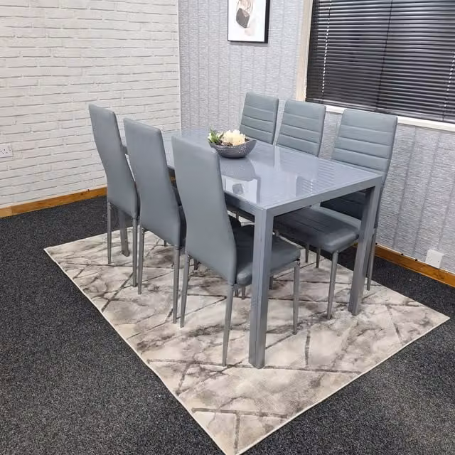 Kosy Koala Modern Grey Glass Rectangular Dining Table Set with 6 Grey Chairs