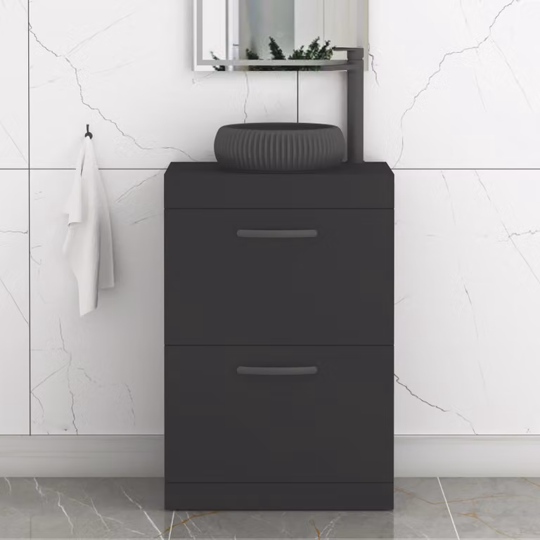 Royal Bathrooms Turin 600mm Floor Standing 2 Drawer Vanity Unit in Matt Black