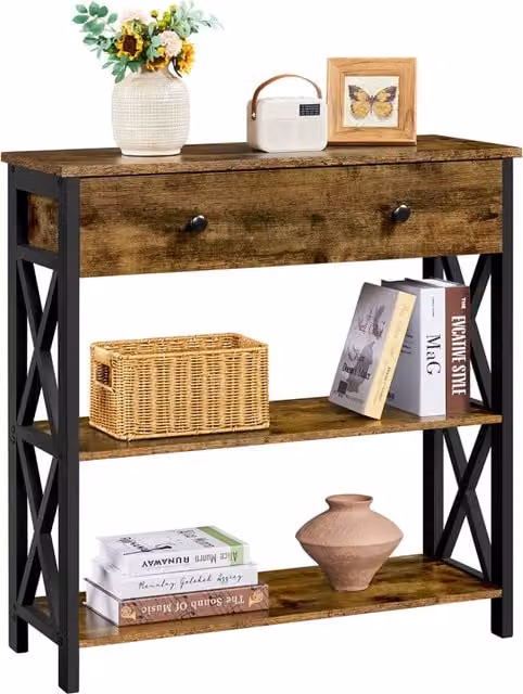 Yaheetech Industrial Wooden Console Table with X-Frame Design in Brown